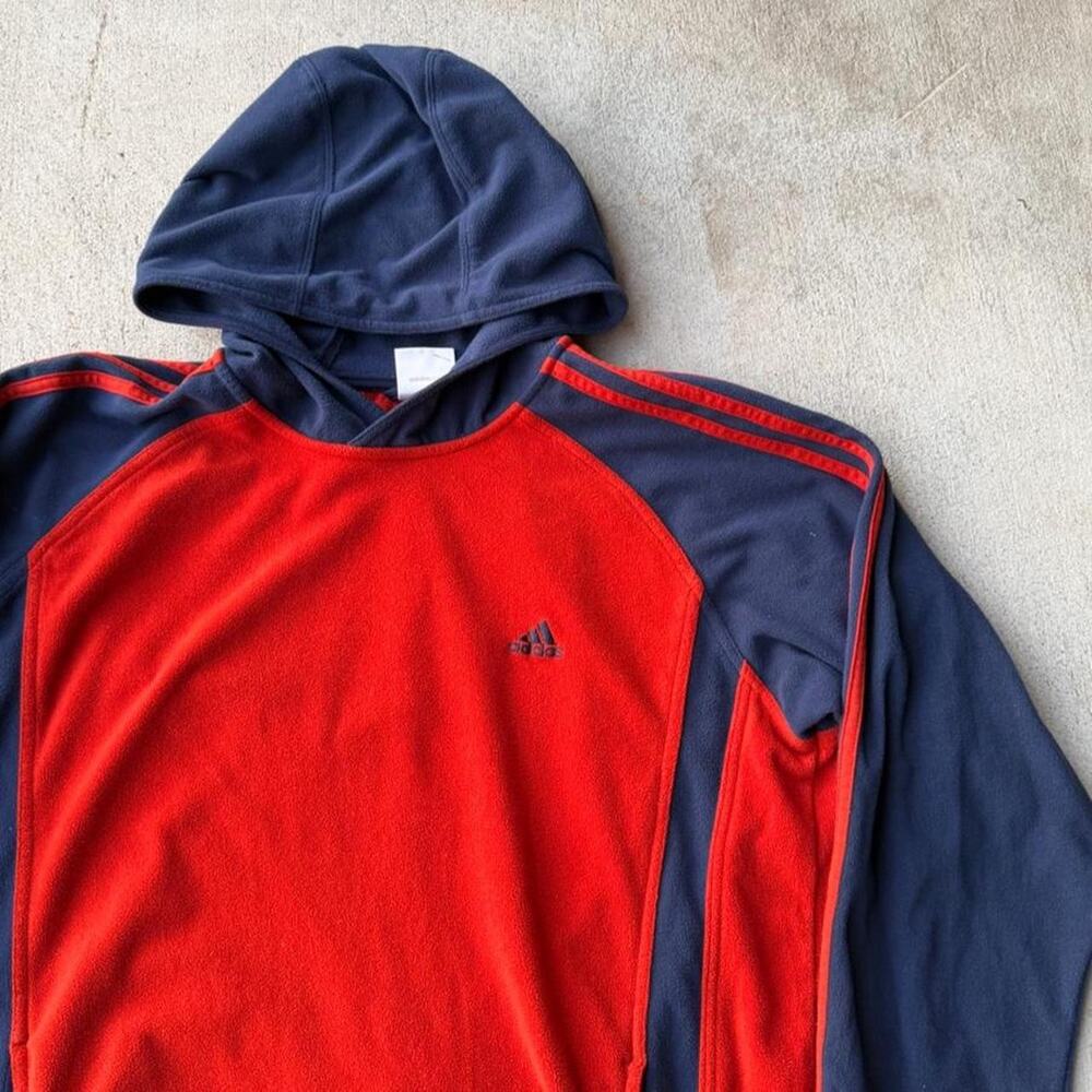 Adidas fleece hoodie navy blue/orange large